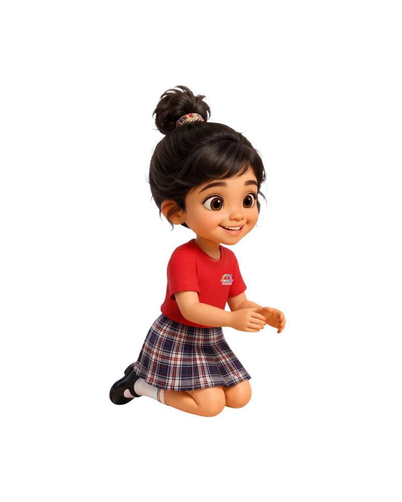 Girl character kneeling beside the Wishes and Messages section