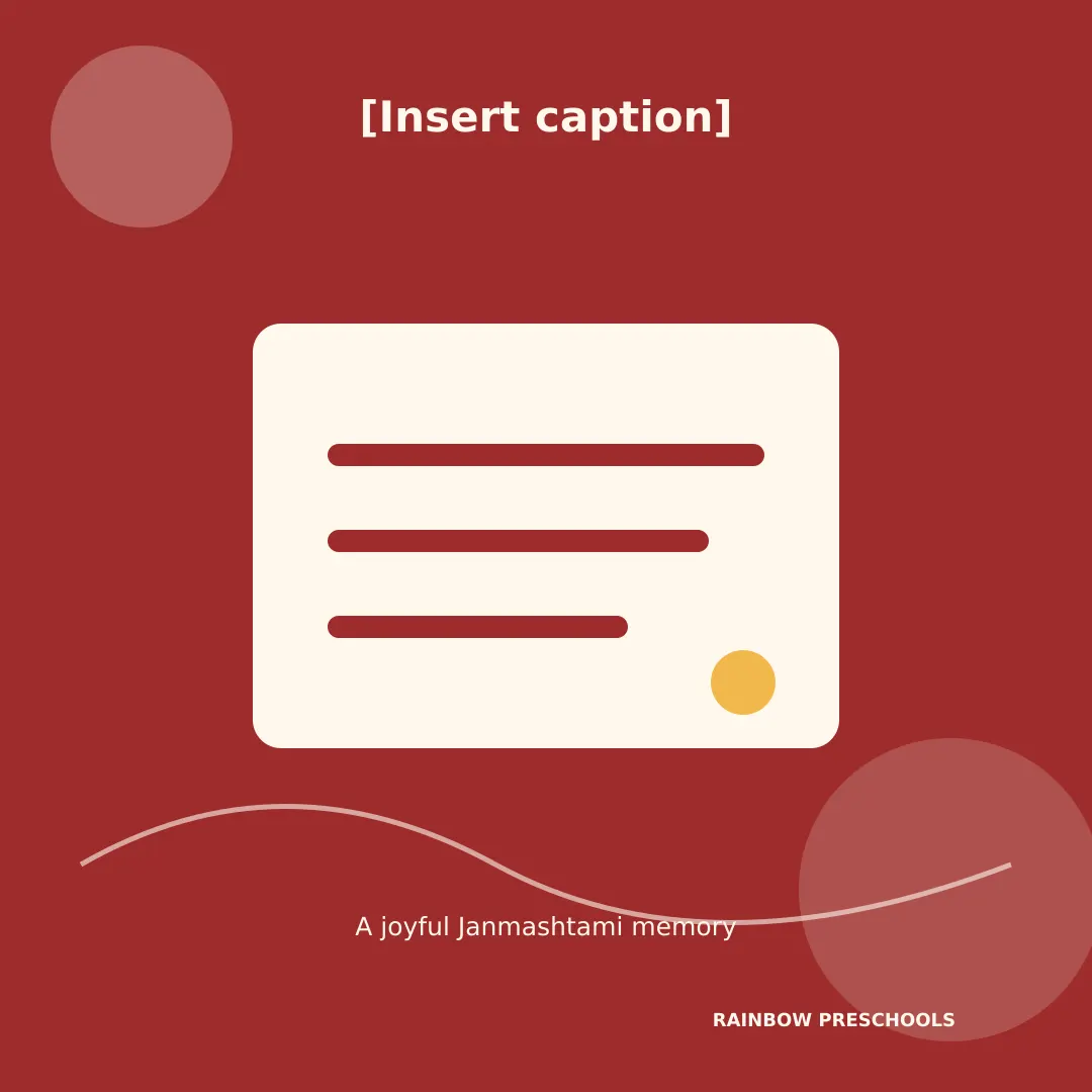 Janmashtami 2026 editable quote caption card — free download from Rainbow Preschools