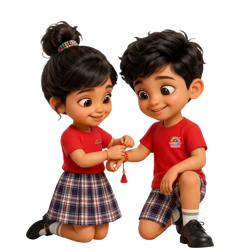 Sister tying a colourful rakhi for her brother